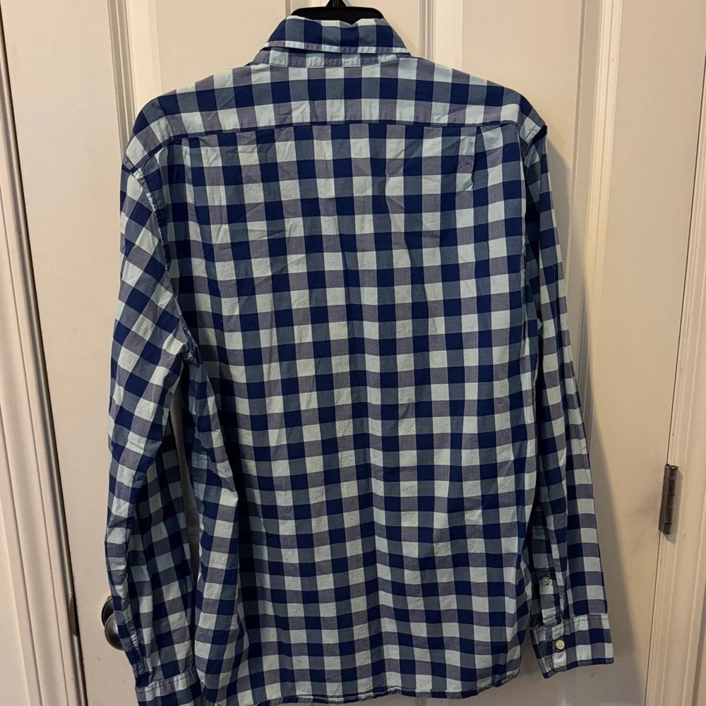 J. Crew Tailored Fit Navy and Light Blue Gingham Button-Down Shirt